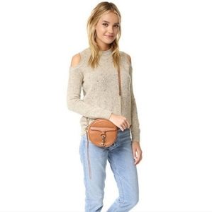 Rebecca Minkoff Page Cold Shoulder Crew Neck Tweed Wool Blend Pullover Sweater S